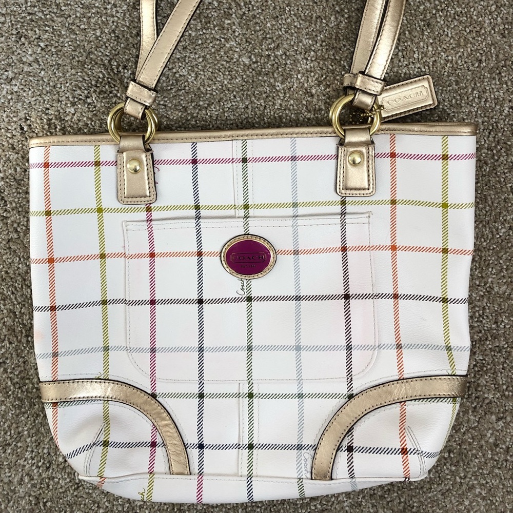 Coach Peyton Tattersall Multicolor Plaid Tote